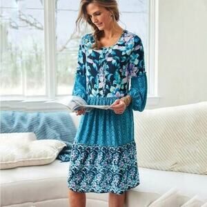 Soft Surroundings Night Bloom Peasant Boho Dress Size XS